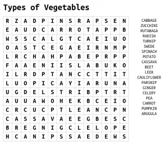 word search vegetable